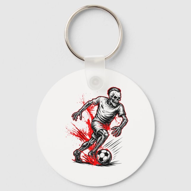 Skeleton Soccer Player - Spooky Halloween Ghost  Keychain (Front)
