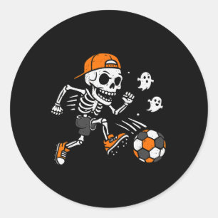 Skeleton Soccer Pumpkin Halloween Costume Boys Tee Classic Round Sticker