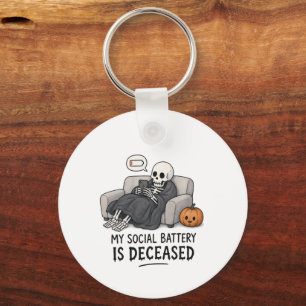 Skeleton Social Battery Deceased Funny Halloween I Keychain