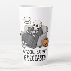 Skeleton Social Battery Deceased Funny Halloween I Latte Mug