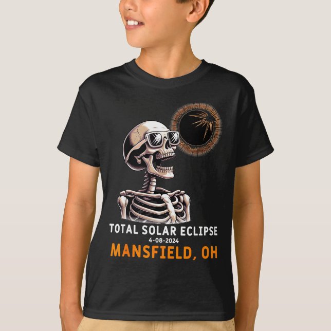 Skeleton Solar Eclipse Mansfield Ohio Illustration T-Shirt (Front)
