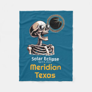 Skeleton Solar Eclipse Meridian Texas Illustration Fleece Blanket