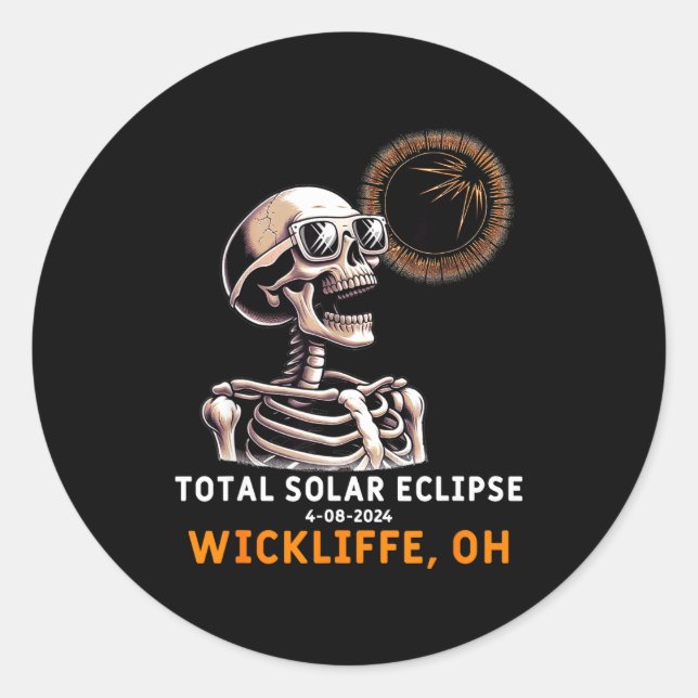 Skeleton Solar Eclipse Wickliffe Ohio Classic Round Sticker (Front)