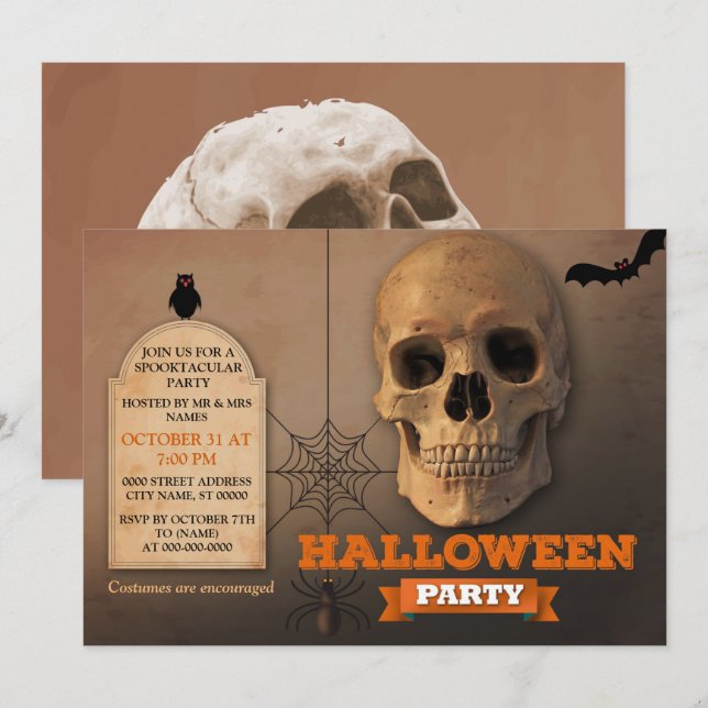 Skeleton Spider Halloween Invitation (Front/Back)
