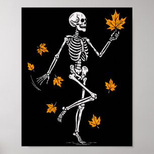 Skeleton Spooky Dancing Fall Halloween Thanksgivin Poster