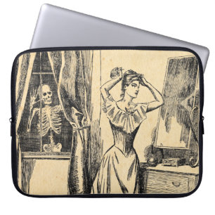 Skeleton Spying on Victorian Lady Vintage Goth Art Laptop Sleeve