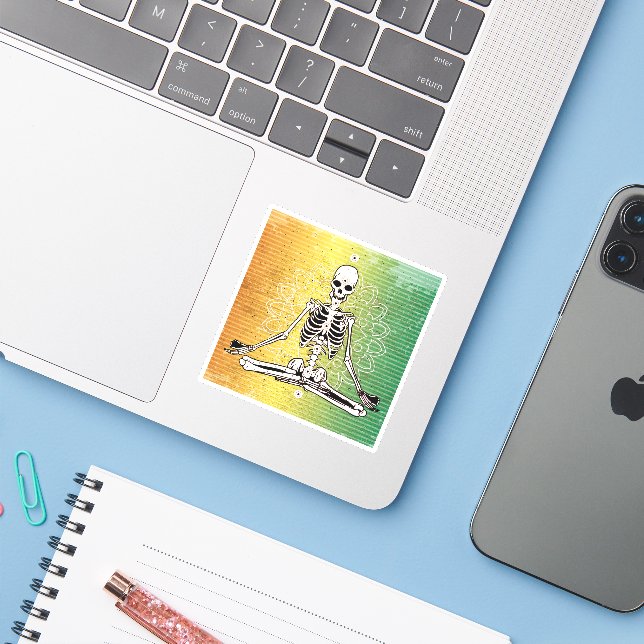 Skeleton standing in Yoga Position  (Laptop w/ iPhone)