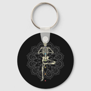 Skeleton standing in Yoga Position Keychain