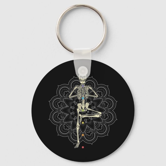 Skeleton standing in Yoga Position Keychain (Front)
