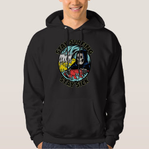 Skeleton Stay Surfing Stay Sick Summer Beach Skull Hoodie