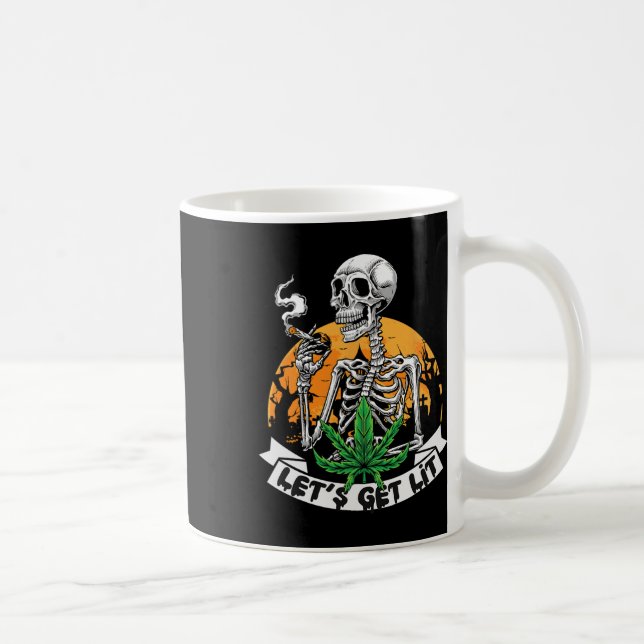 Skeleton Stoner Smoking Weed Let's Get Lit Hallowe Coffee Mug (Right)