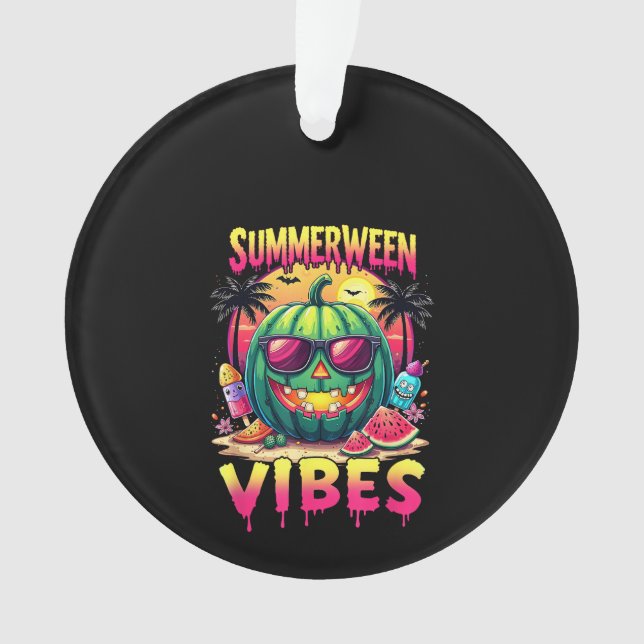 Skeleton Summer Summerween Vibes Watermelon Jack-O Ornament (Front)