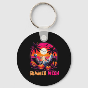 Skeleton Summer-ween Beach Halloween Vibe Sunset P Keychain