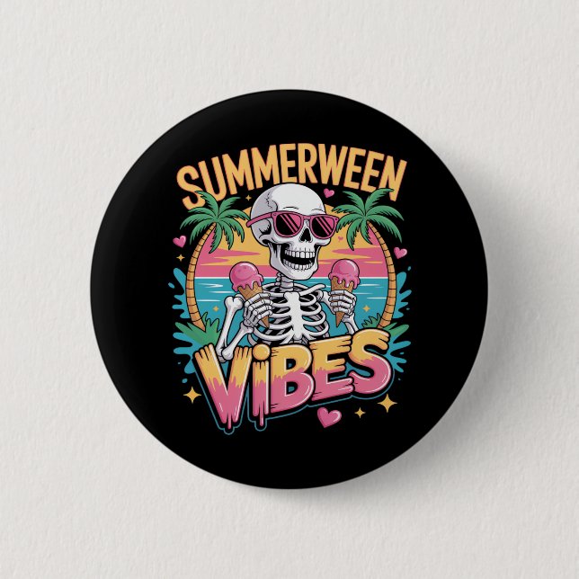Skeleton Summerween Vibes IceCream 2 Inch Round Button (Front)