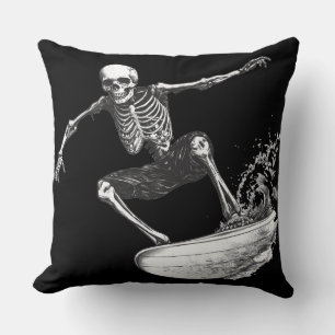 💀 Skeleton Surfer: Minimalist Style 🏄 ♂️ Throw Pillow