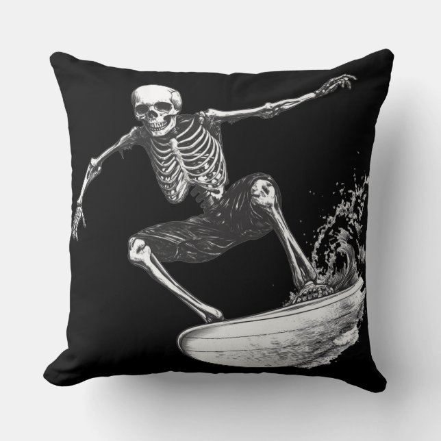 💀 Skeleton Surfer: Minimalist Style 🏄 ‍ ♂️ Throw Pillow (Front)