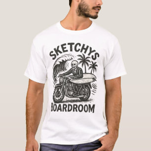 Skeleton Surfer on Motorbike – Grunge Surf Art Tee