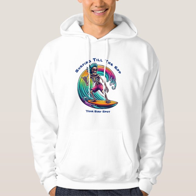Skeleton Surfer Riding A Wave Hoodie (Front)