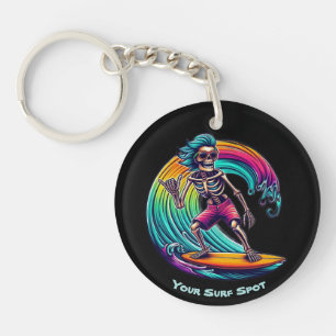 Skeleton Surfer Riding A Wave Keychain
