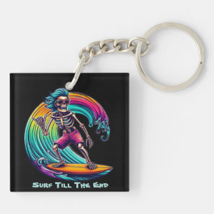 Skeleton Surfer Riding A Wave Keychain