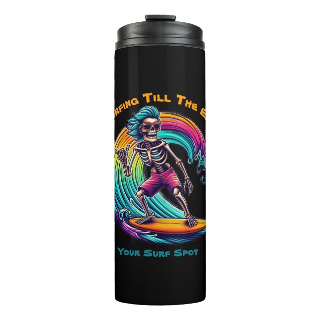 Skeleton Surfer Riding A Wave Thermal Tumbler (Front)