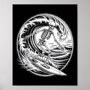 Skeleton Surfer Vintage Big Wave Surfing Funny Hal Poster
