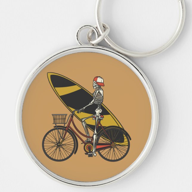 Skeleton Surfer with Surfboard Keychain (Front)