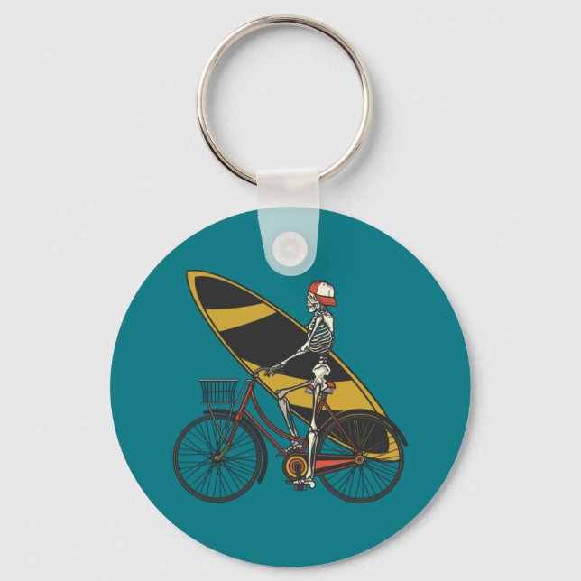 Skeleton Surfer with Surfboard Keychain (Front)