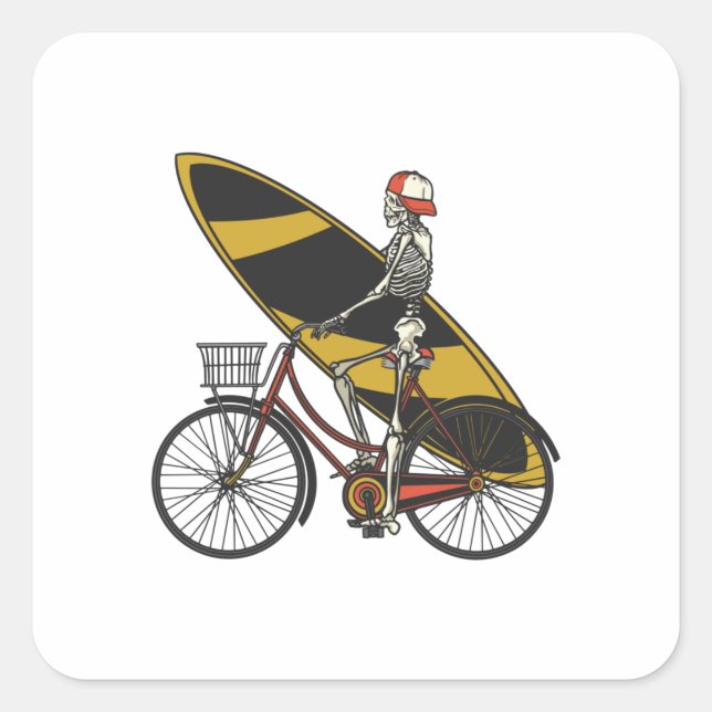 Skeleton Surfer with Surfboard Square Sticker (Front)