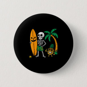 Skeleton Surfing Halloween Surfer Costume Hawaiian 2 Inch Round Button