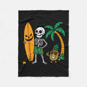 Skeleton Surfing Halloween Surfer Costume Hawaiian Fleece Blanket