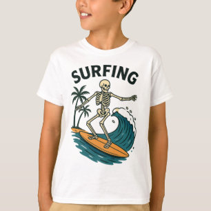Skeleton Surfing Retro Beach Wave Design T-Shirt