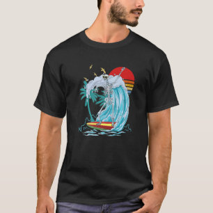Skeleton Surfing Retro Surf Board  Surfing T-Shirt