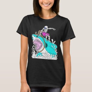 Skeleton Surfing Shark Halloween T-Shirt