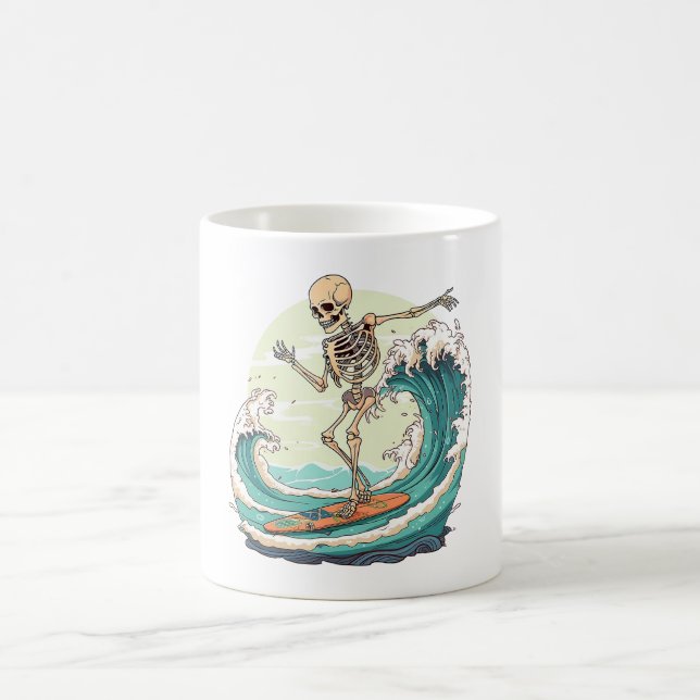 Skeleton Surfing the Waves Coffee Mug (Center)