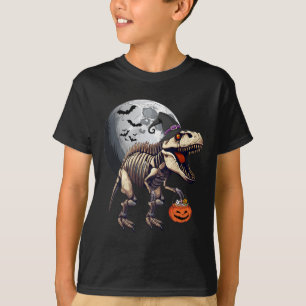 Skeleton T Rex Dinosaur Fun Halloween Pumpkin Boys T-Shirt