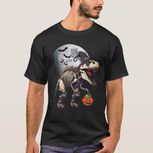 Skeleton T Rex Dinosaur Funny Halloween Pumpkin Bo T-Shirt