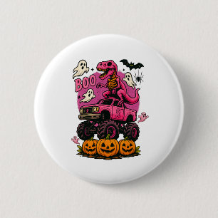 Skeleton T Rex Dinosaur Monster Truck Pumpkin Brea 2 Inch Round Button
