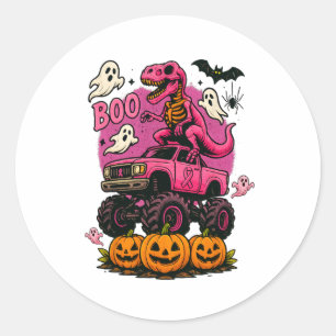 Skeleton T Rex Dinosaur Monster Truck Pumpkin Brea Classic Round Sticker