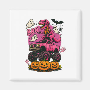 Skeleton T Rex Dinosaur Monster Truck Pumpkin Brea Magnet