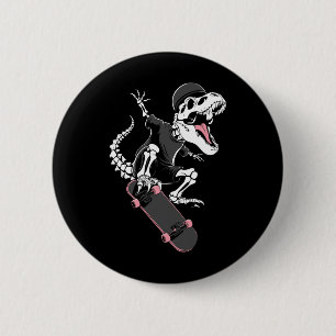 Skeleton T-rex Skateboarder - Vintage Dinosaur Ska 2 Inch Round Button