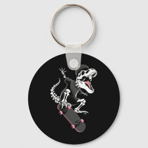 Skeleton T-rex Skateboarder - Vintage Dinosaur Ska Keychain