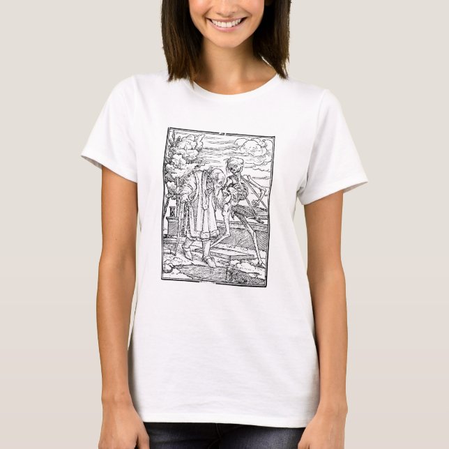 skeleton talking to old man illustration T-Shirt (Front)