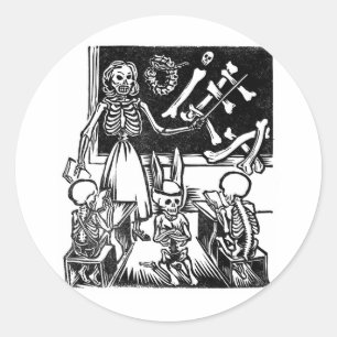 Skeleton Teacher and Students "Day of the Dead" Classic Round Sticker