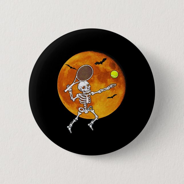 Skeleton Tennis Halloween Racket Ll  2 Inch Round Button (Front)