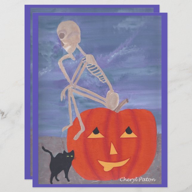 Skeleton Thinker Halloween Scrapbook Paper (Front/Back)