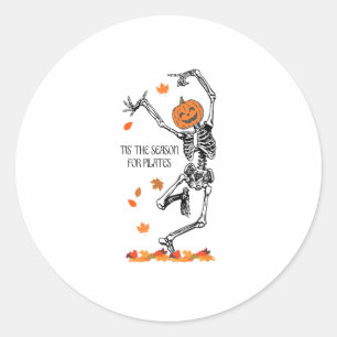 Skeleton Tis The Season For Pilates Meditation Hal Classic Round Sticker
