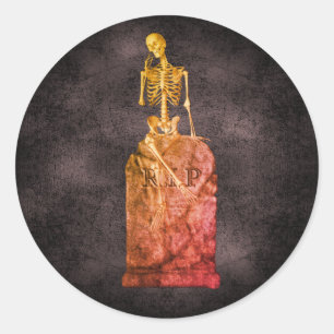 Skeleton Tombstone Halloween Funny  Classic Round Sticker