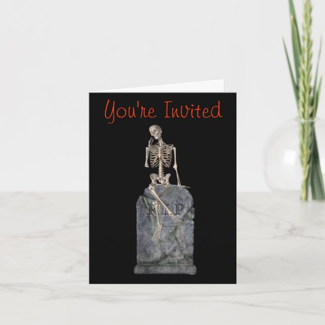 Skeleton Tombstone Halloween Party Invitation (Front)