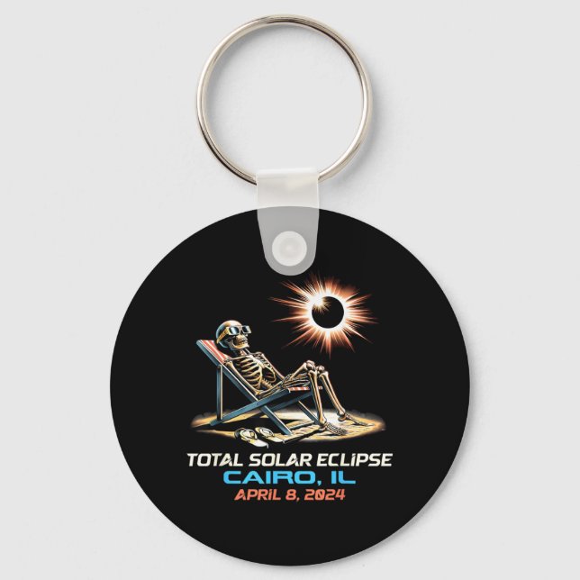 Skeleton Total Solar Eclipse Cairo Illinois Keychain (Front)